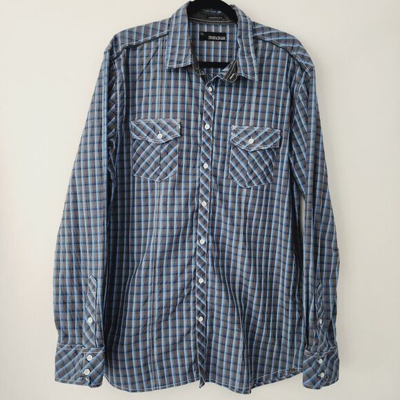 Buckle Black Athletic Fit blue brown plaid western style shirt mens size‎ XL - Picture 1 of 5